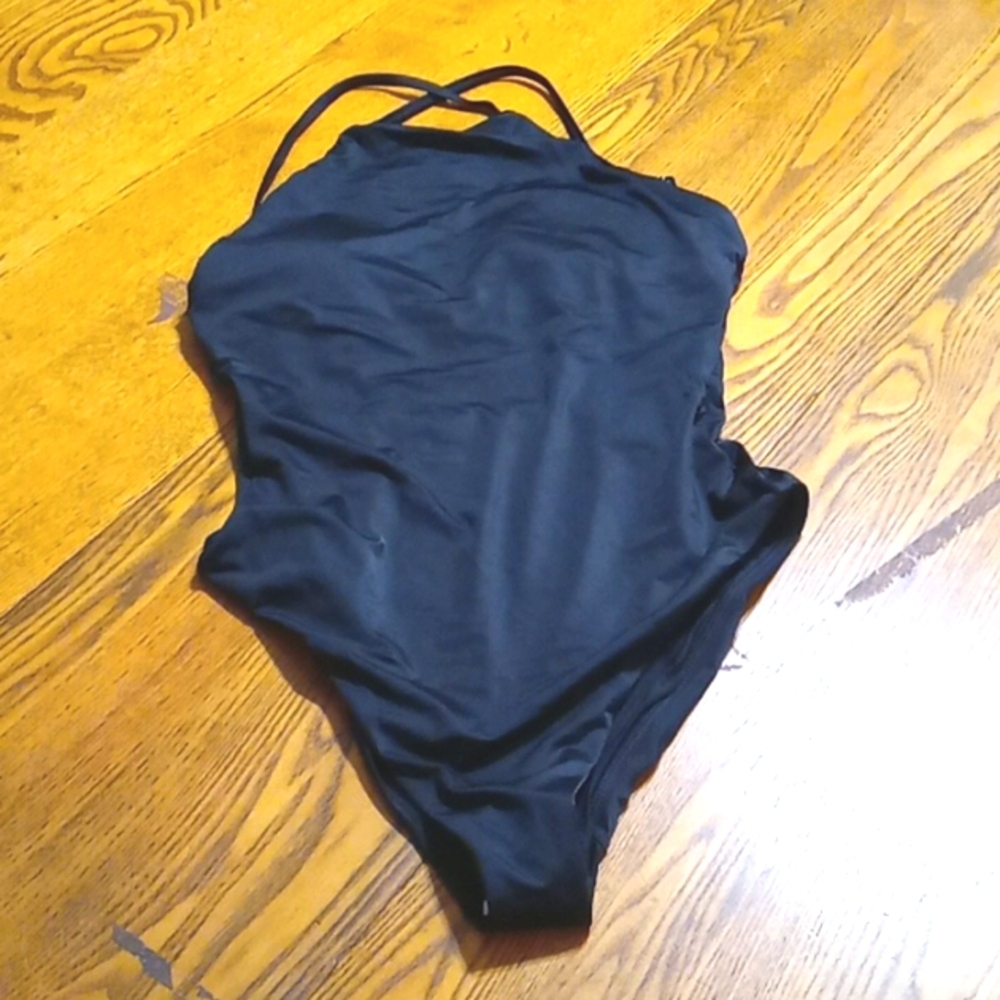 Andie Womens Bathing Suit LARGE ASBURY BLACK Swimwear One Piece Swim NEW